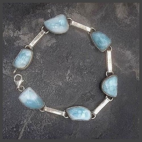 6 free form stone Sterling Silver Larimar Bracelet